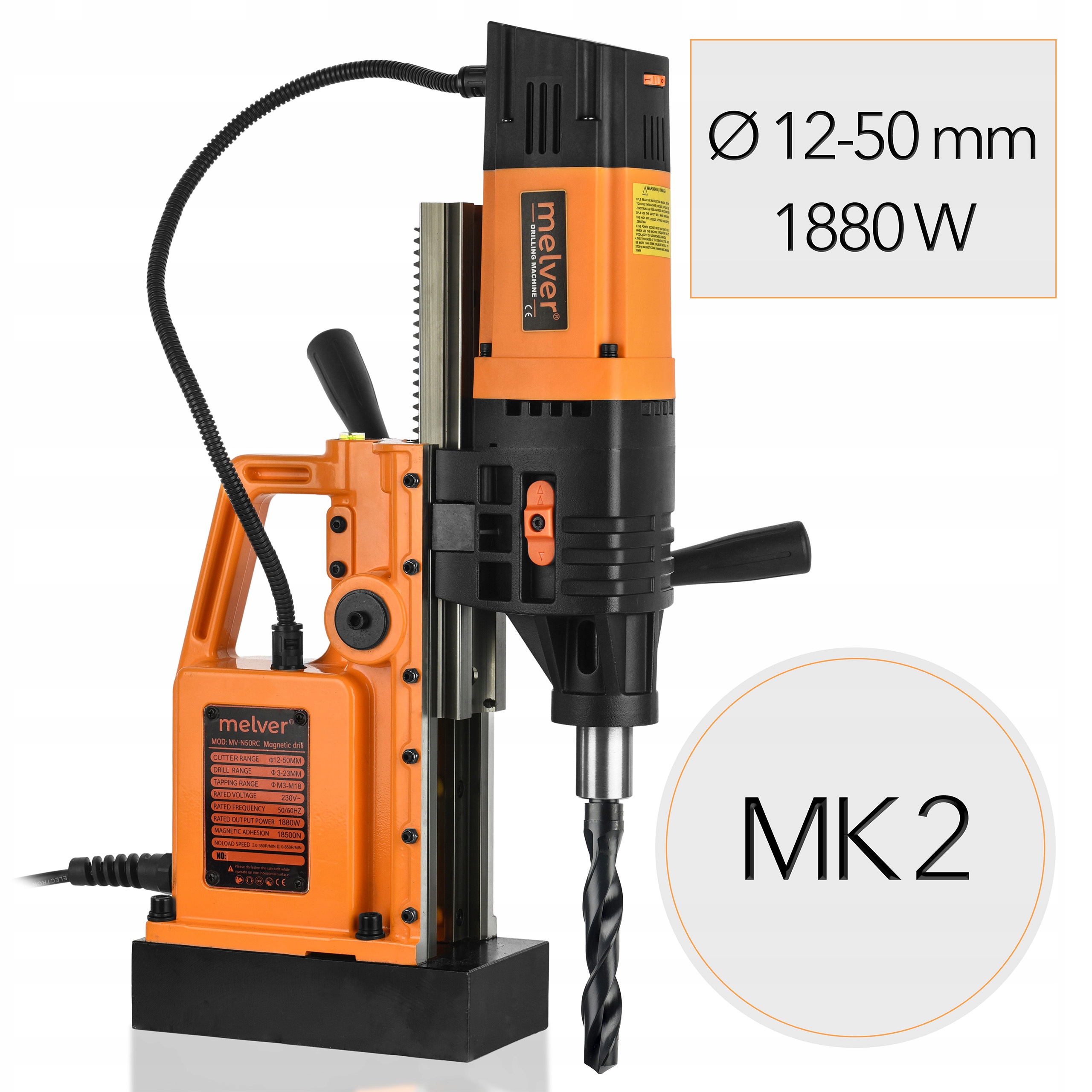 Magnetická závitová vrtačka 1880W FI50 2-Biegová převodovka