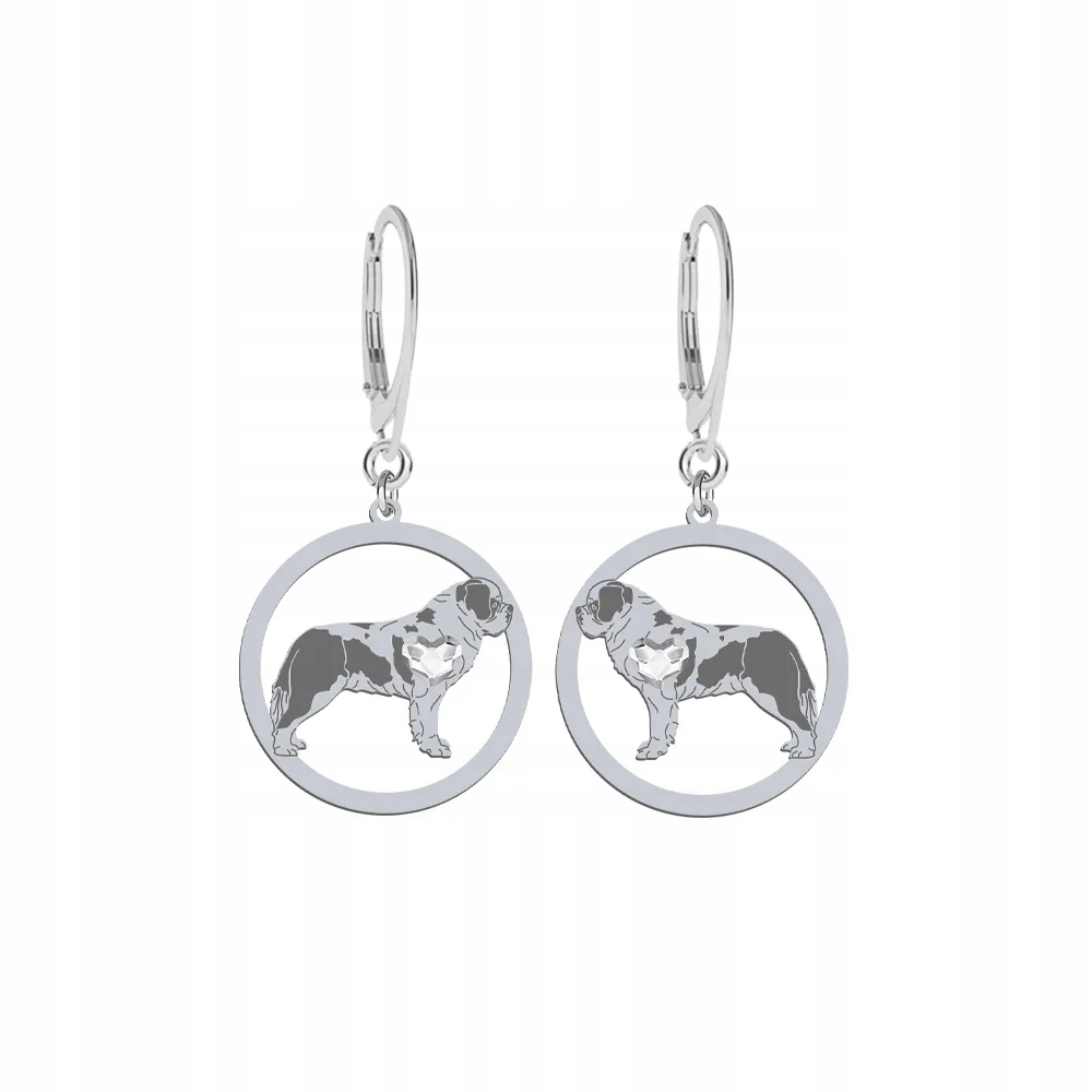 Stříbrné Náušnice se psem Bernardýnem 925 Dárek Věnování Gravírování Bonus