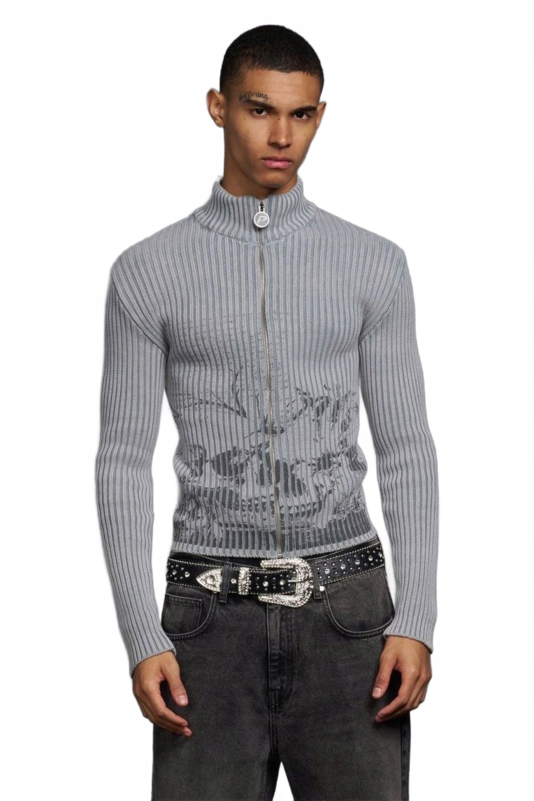 Boohooman Šedý Pánský Svetr Rolák Pruhovaný Z Bavlny XXL Z_a