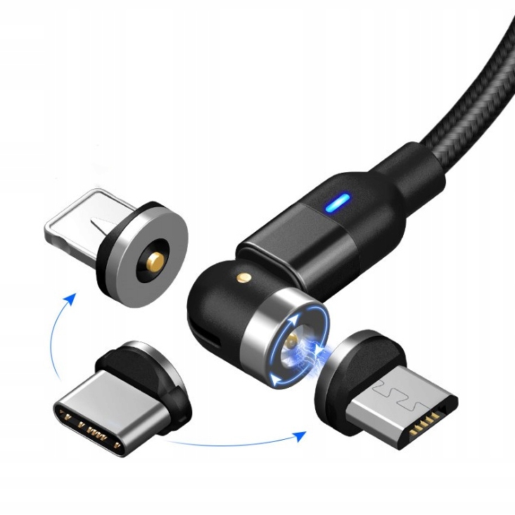 

Szybki Kabel Magnetyczny 3w1 z Obrotowy Głowicą