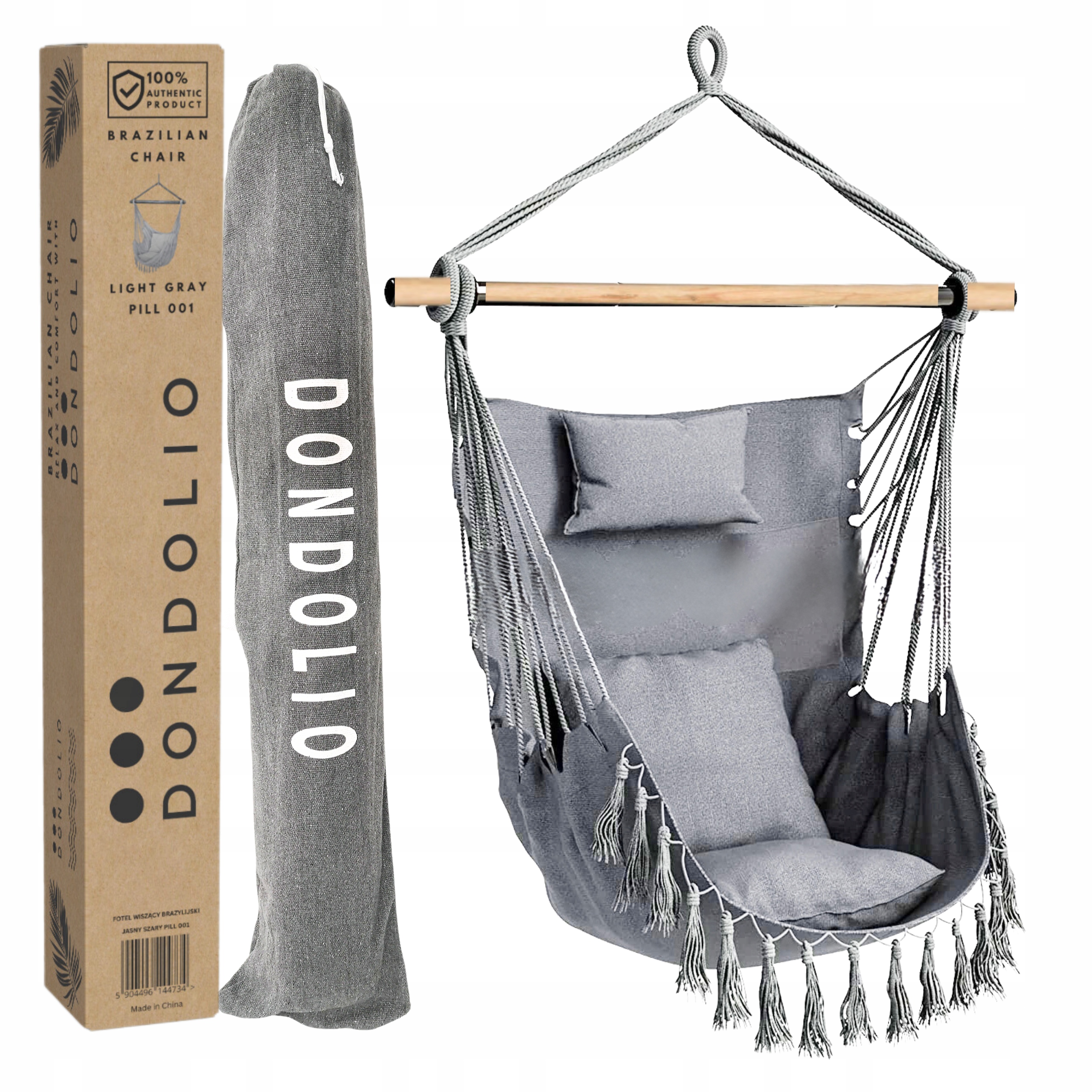 Fotel Wiszący Ogrodowy Brazylijski Huśtawka Hamak do Pokoju 3 Poduszki Boho