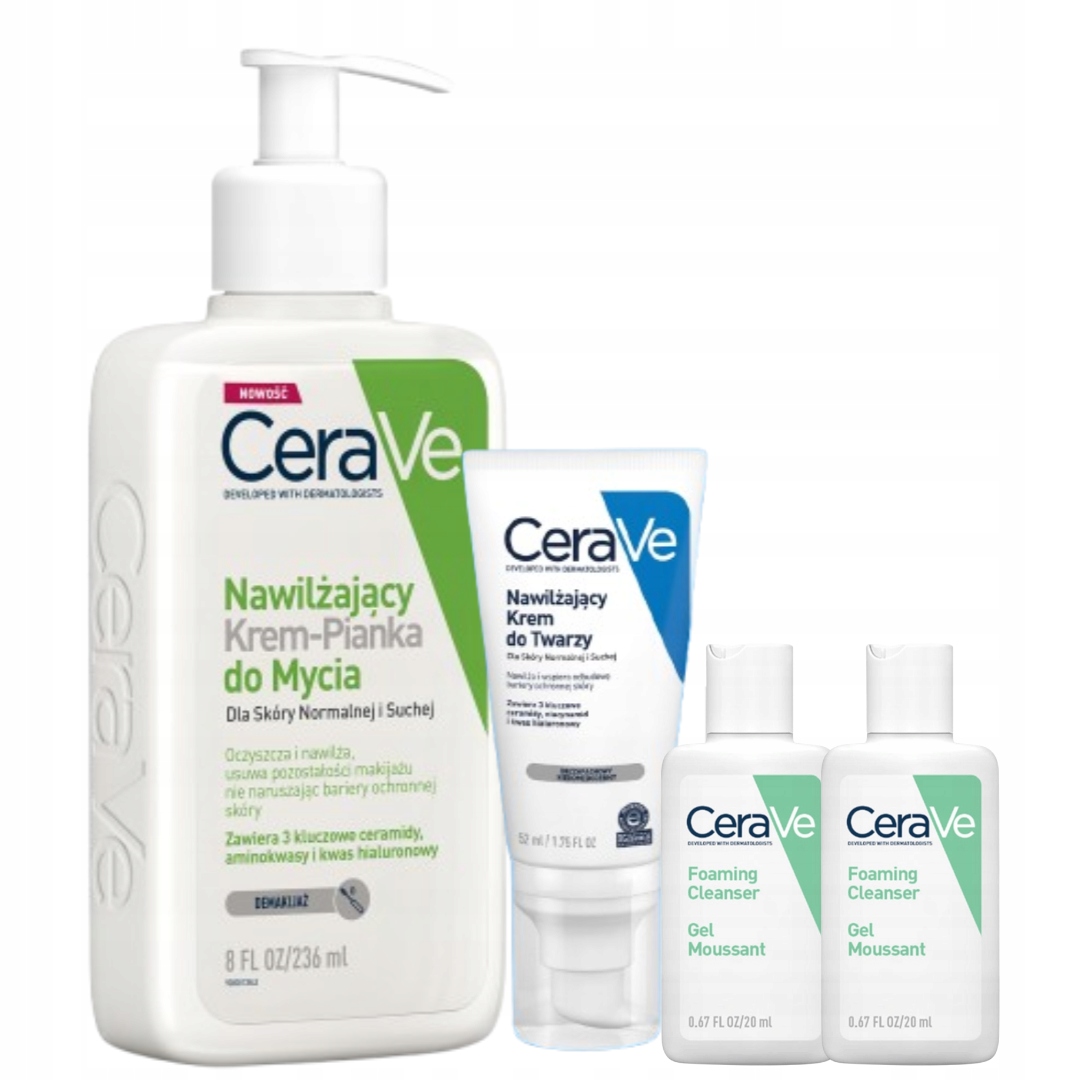 CeraVe Zestaw Nawilżający Krem do Twarzy 52ml, Krem-Pianka do Mycia 236ml