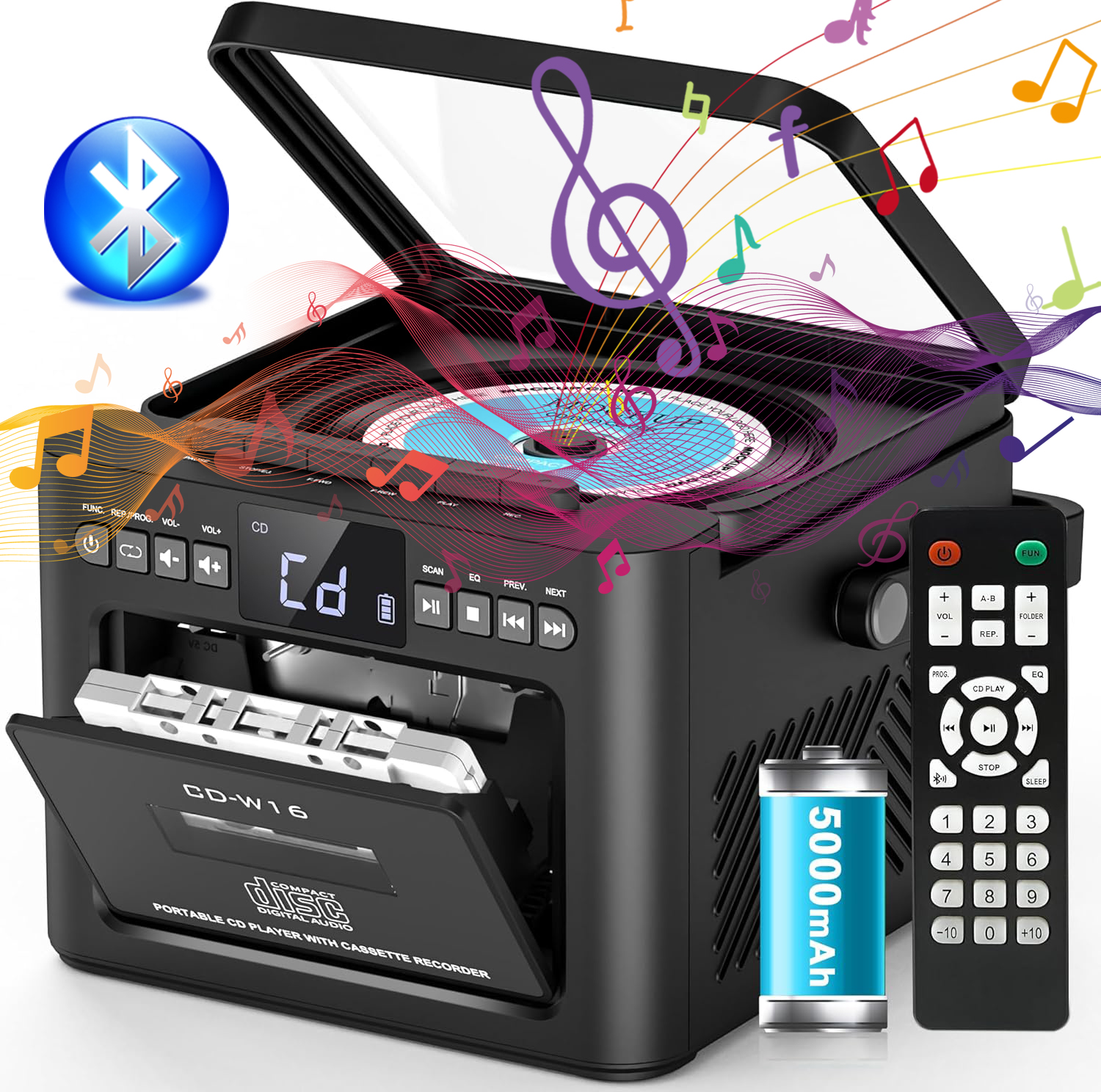 CD Prehrávač Bluetooth Kazeta, Predné Rádio Fm Discman MP3 Aux Reproduktory