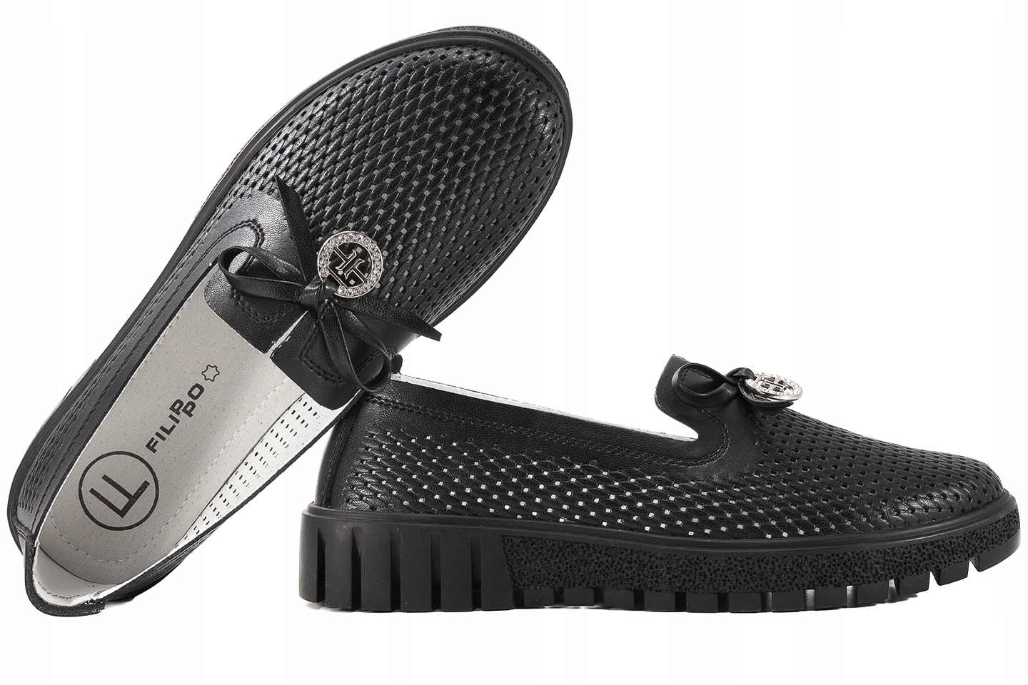Filippo DP6057 Dámské Ažurové Polobotky Mokasíny Kůže černé