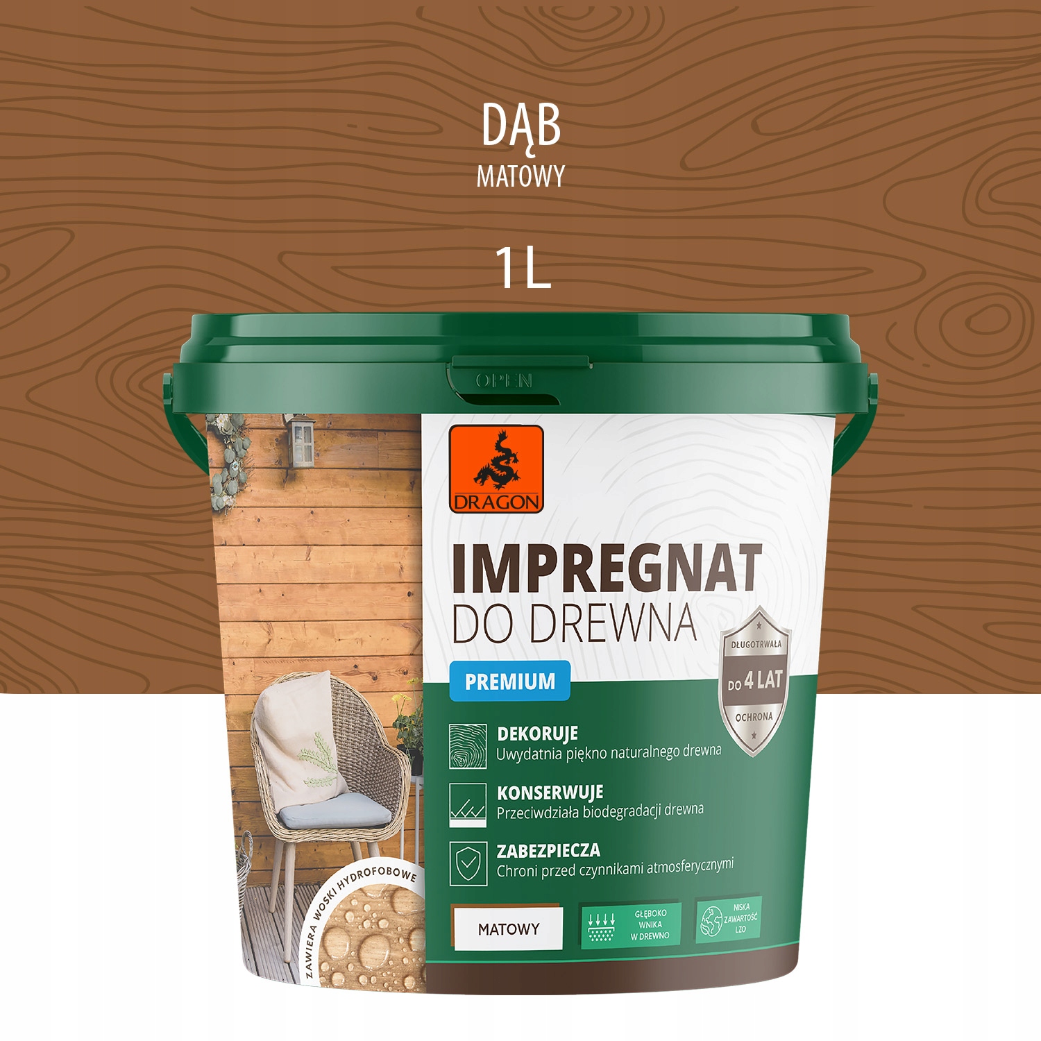 

Impregnat akrylowy do drewna Premium 1L Dąb