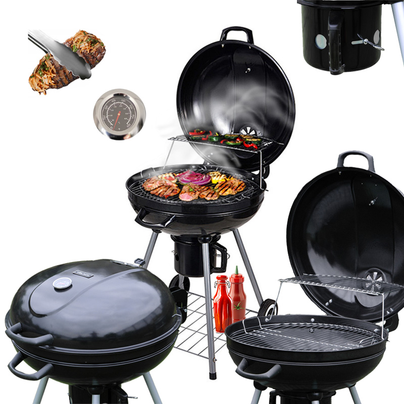 GRILL OGRODOWY WĘGLOWY Z POKRYWĄ OKRĄGŁY VL04 CZARNY