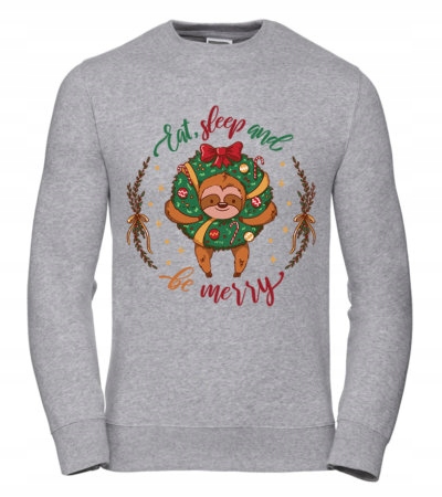 Pánská Mikina Eat Sleep Merry 2XL Šedá Dárek k Vánocům pro muže a muže