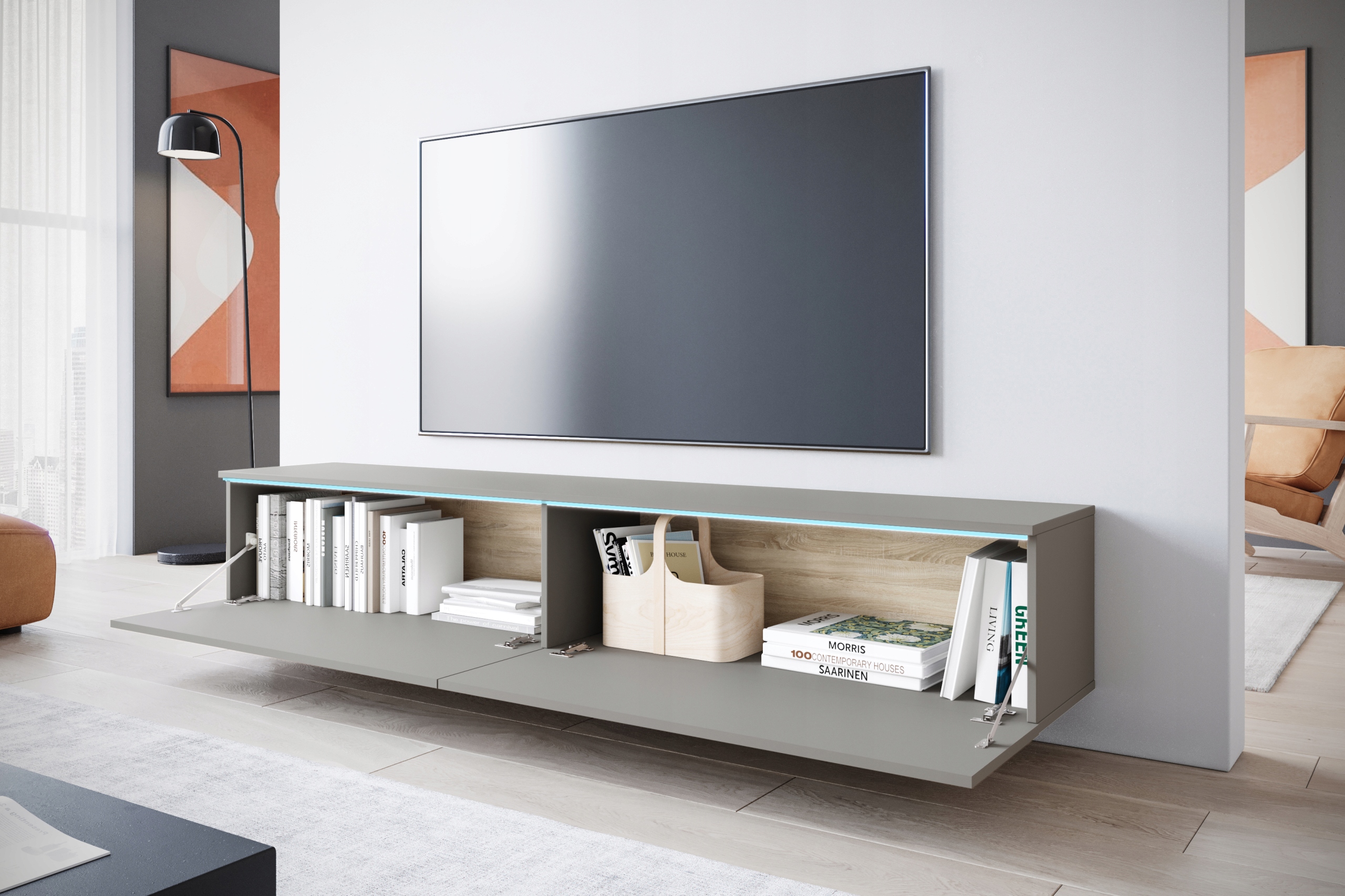 Szafka RTV Lowboard D 180cm SZARY PALLAD Szerokość mebla 180 cm