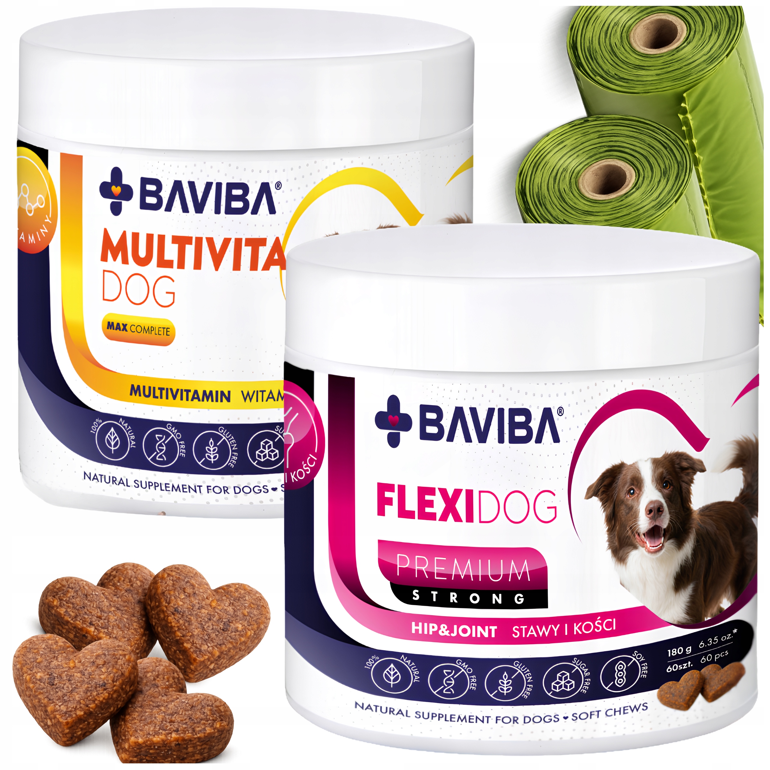 Zestaw Baviba Flexi Dog Strong +multivita Dog Max Suplementy dla Psa 120szt