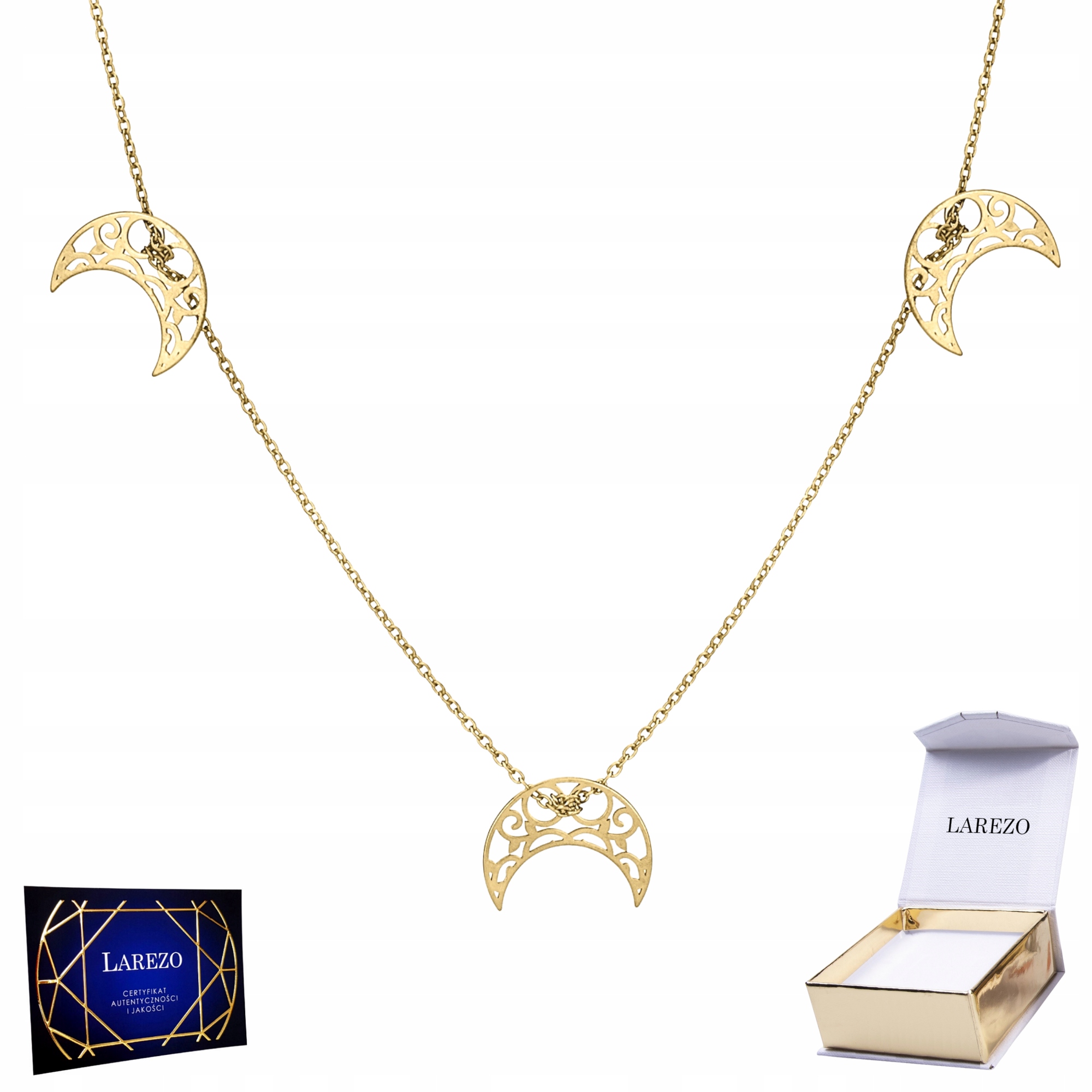 Zlatá celebrita Náhrdelník 925 s měsícem Ažurový měsíc Půlměsíc