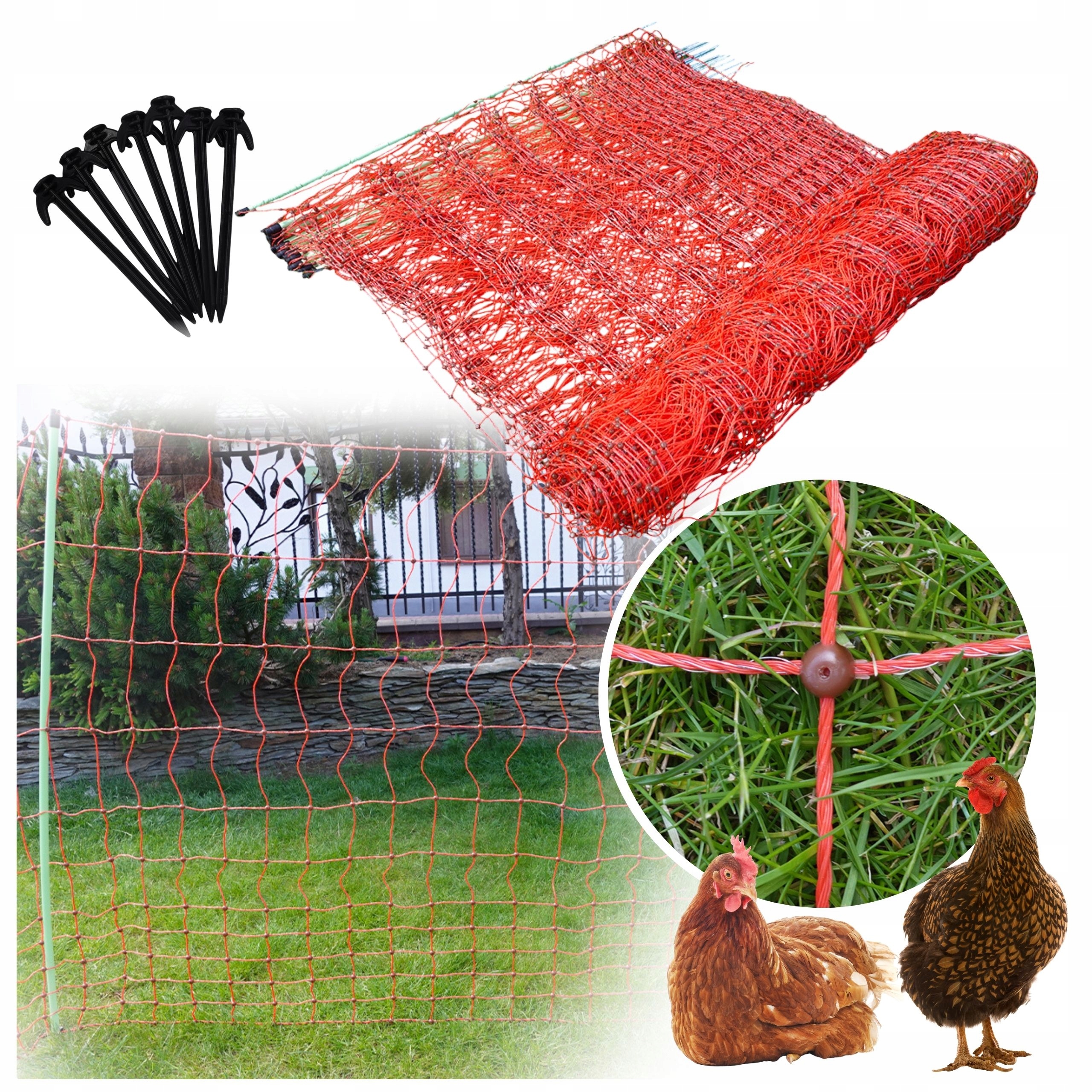Siatka Elektryczna Pastuch Kur Gęsi Drób 112cm 50m Ogrodzenie Dla Drobiu
