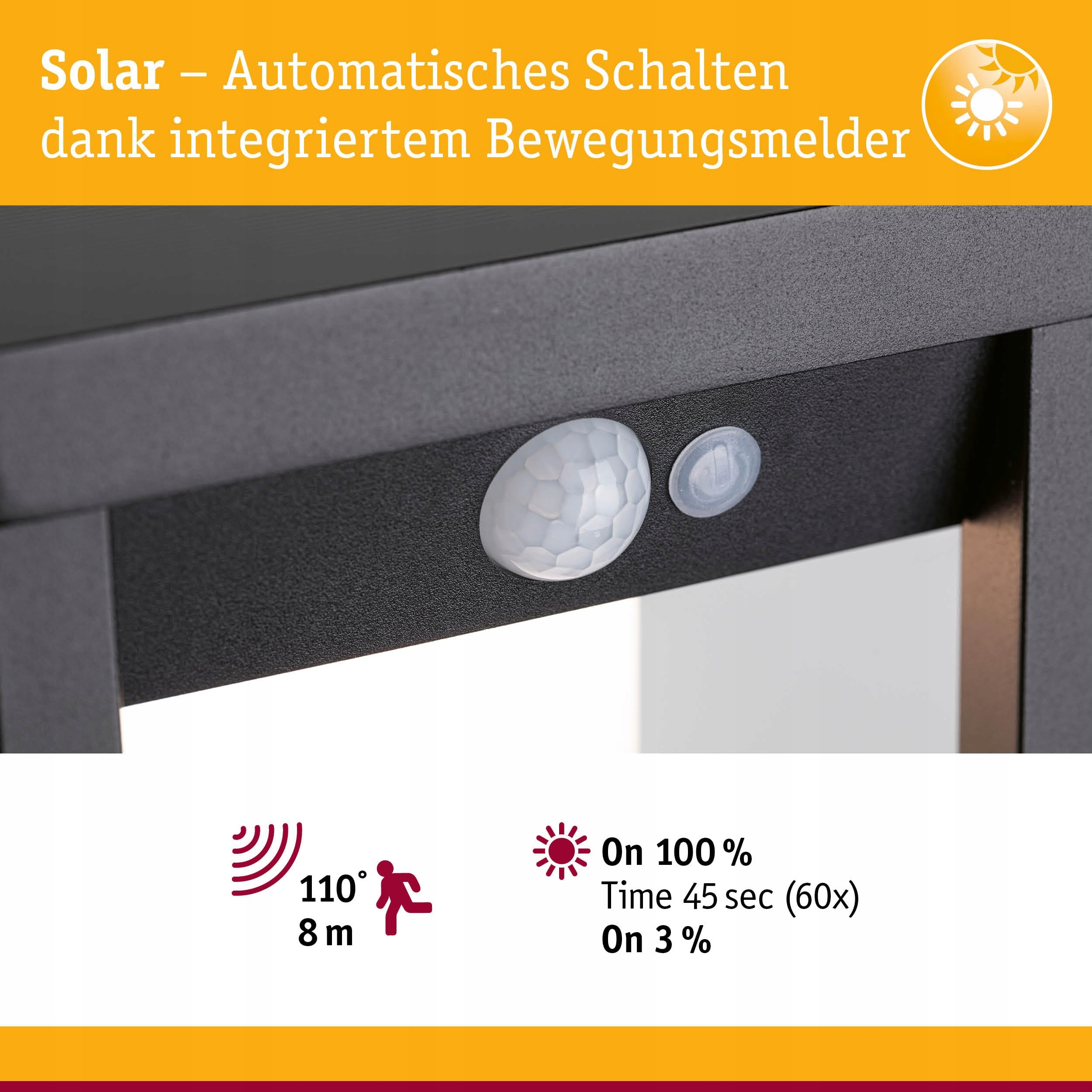 PAULMANN LED Solar Lampa Zewnętrzna Marisol Czarna z Czujnikiem Ruchu — miniatura 4