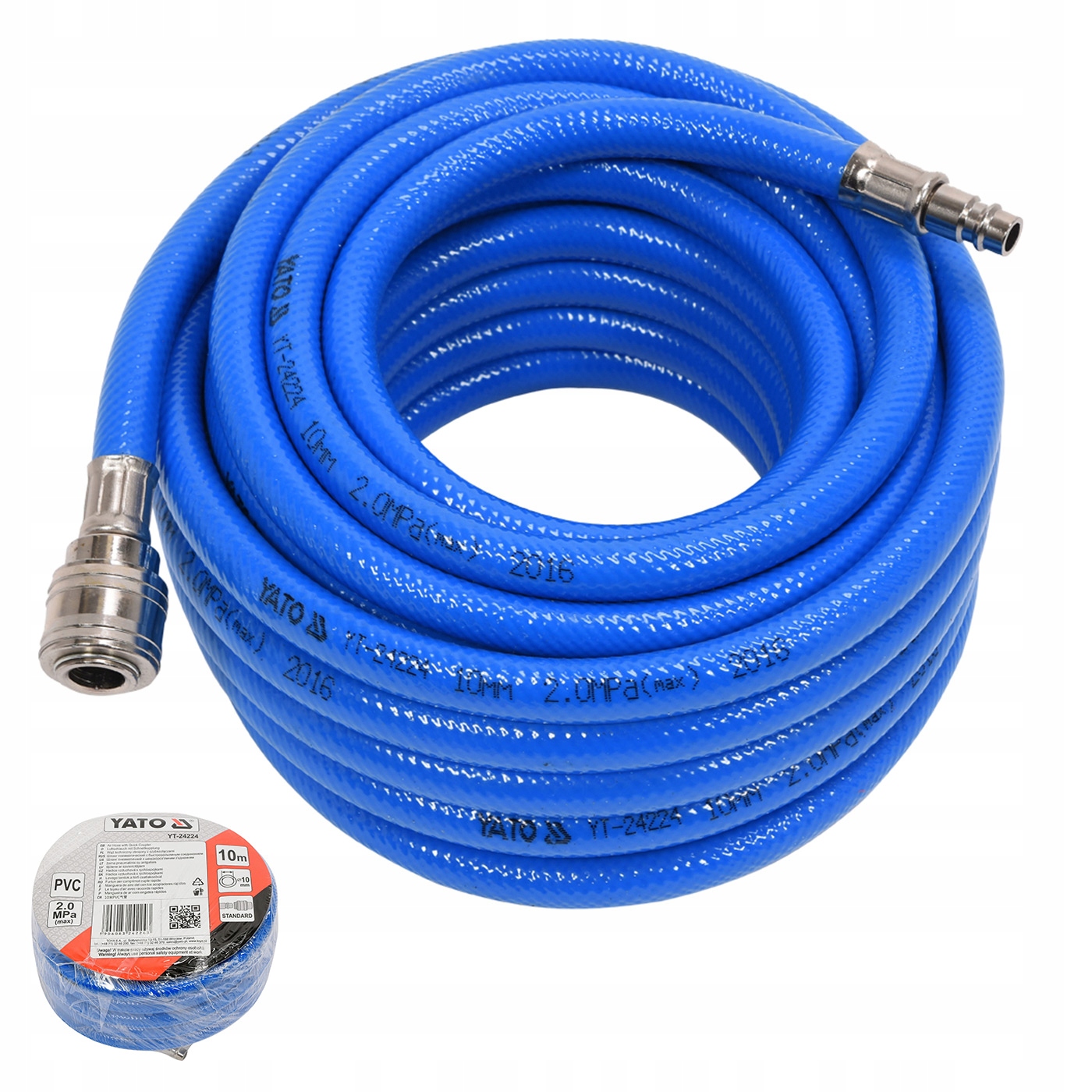 Wąż pneumatyczny zbrojony Pvc 10 mm x 10 m z szybkozłączami Yato YT-24224