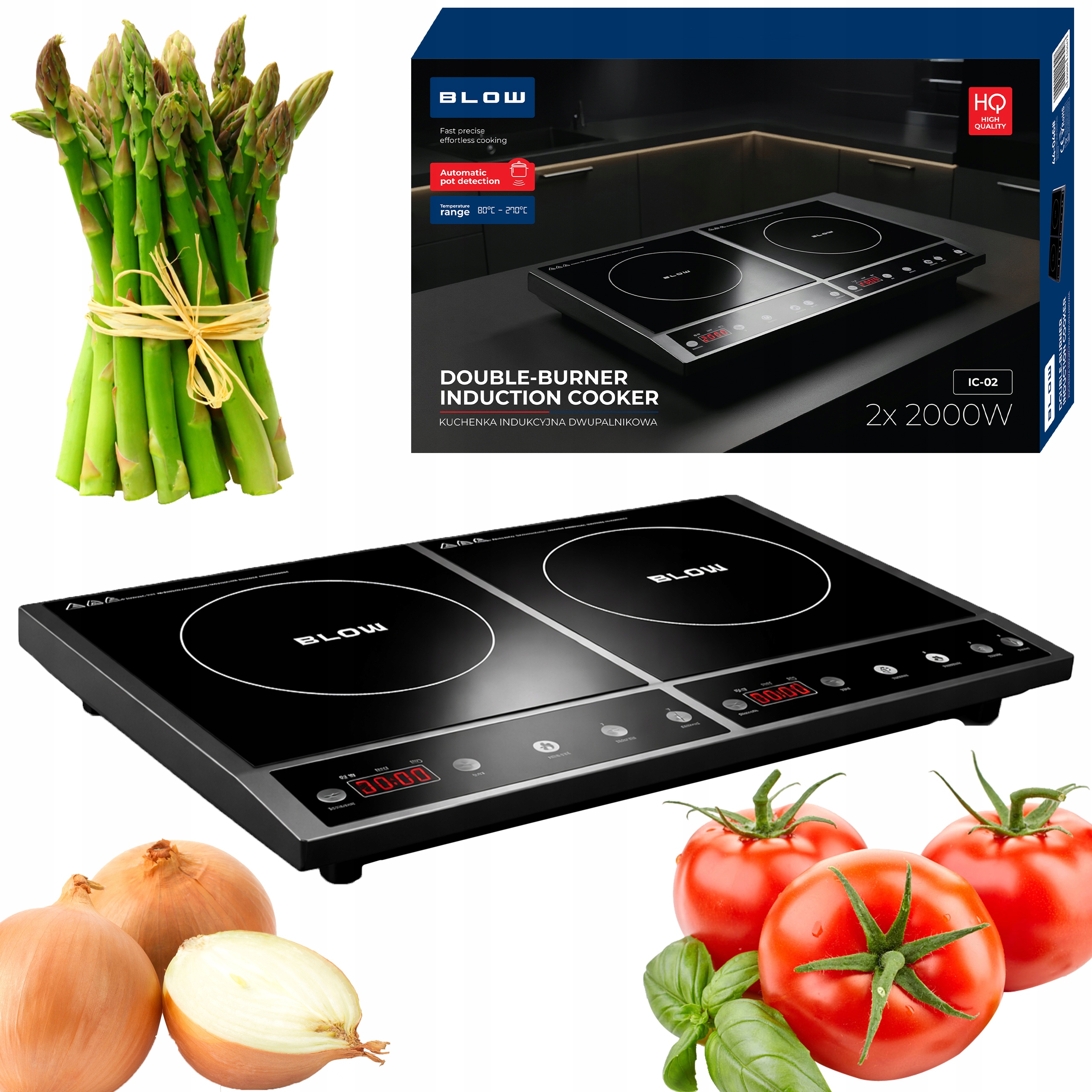 Kuchenka indukcyjna płyta 2-palnikowa przenośna szkło Blow timer regulacja