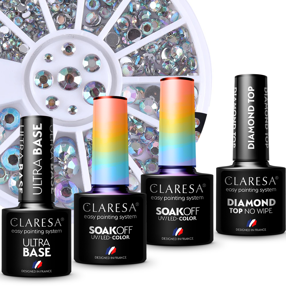 

Zestaw 4x Claresa lakier hybrydowy top baza ozdoby