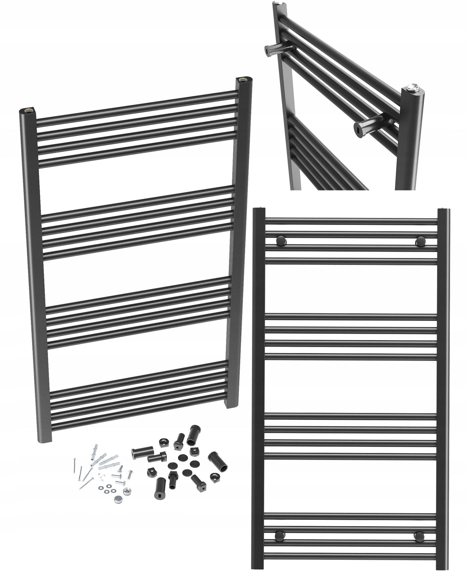 Kúpeľňový Ohrievač Čierny Rebrík 60x130 cm Kaloryfer Breno Montáž 180°