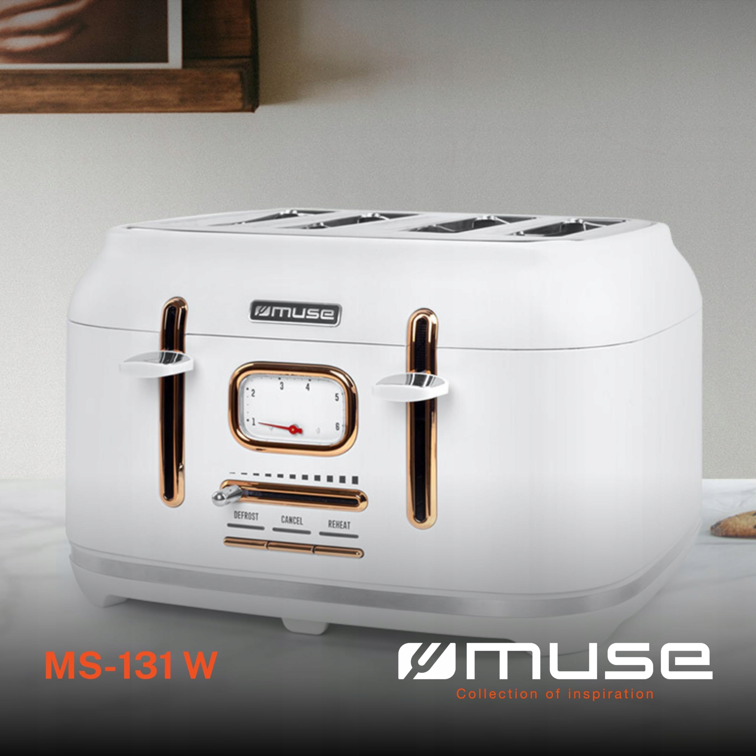 MUSE Toster Retro Biały Stalowy 4 Kromki 6 Stopni Z Kratką Kruszyń — miniatura 2