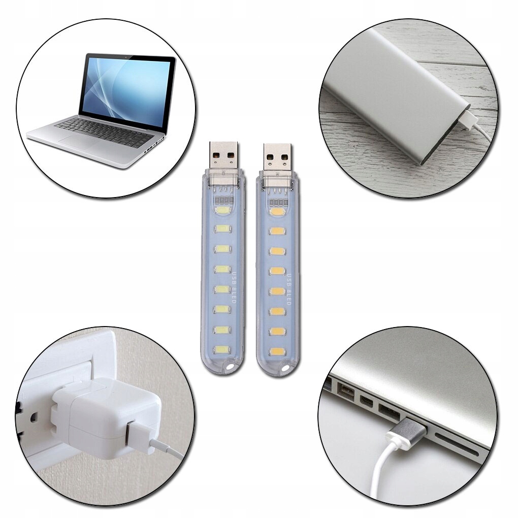 Mini lampka 8 LED USB - barwa zimna Kod producenta brak