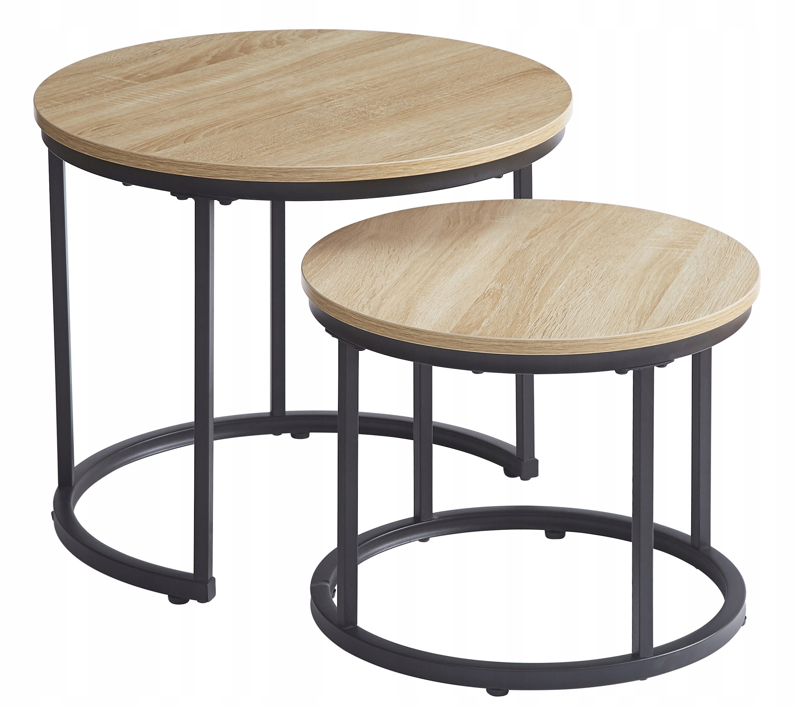 Okruhle Stolíky Na Kávu Sada 2 ks Okrúhly Stolík Loft Dub Sonoma