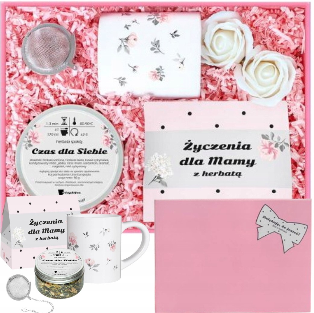 Gotowy Zestaw Prezentowy Dla Mamy Herbaty Zaparzacz Kubek Mydlane Róże