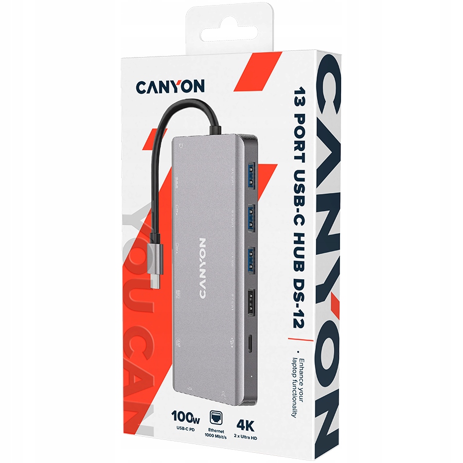 Canyon Hub DS-12 13v1 Usb-c 4K Pd 100W Gigabit Sivý
