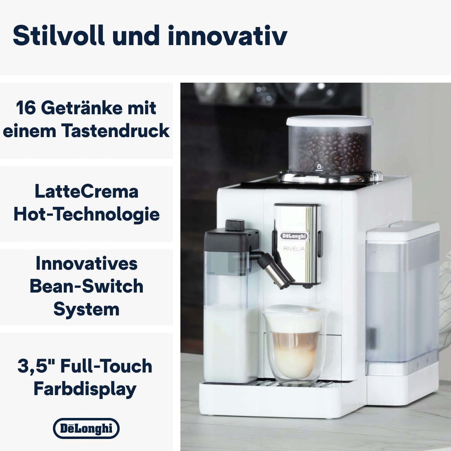 DE'LONGHI Rivelia Ekspres Ciśnieniowy LatteCrema 16 Napojów Biały — miniatura 3