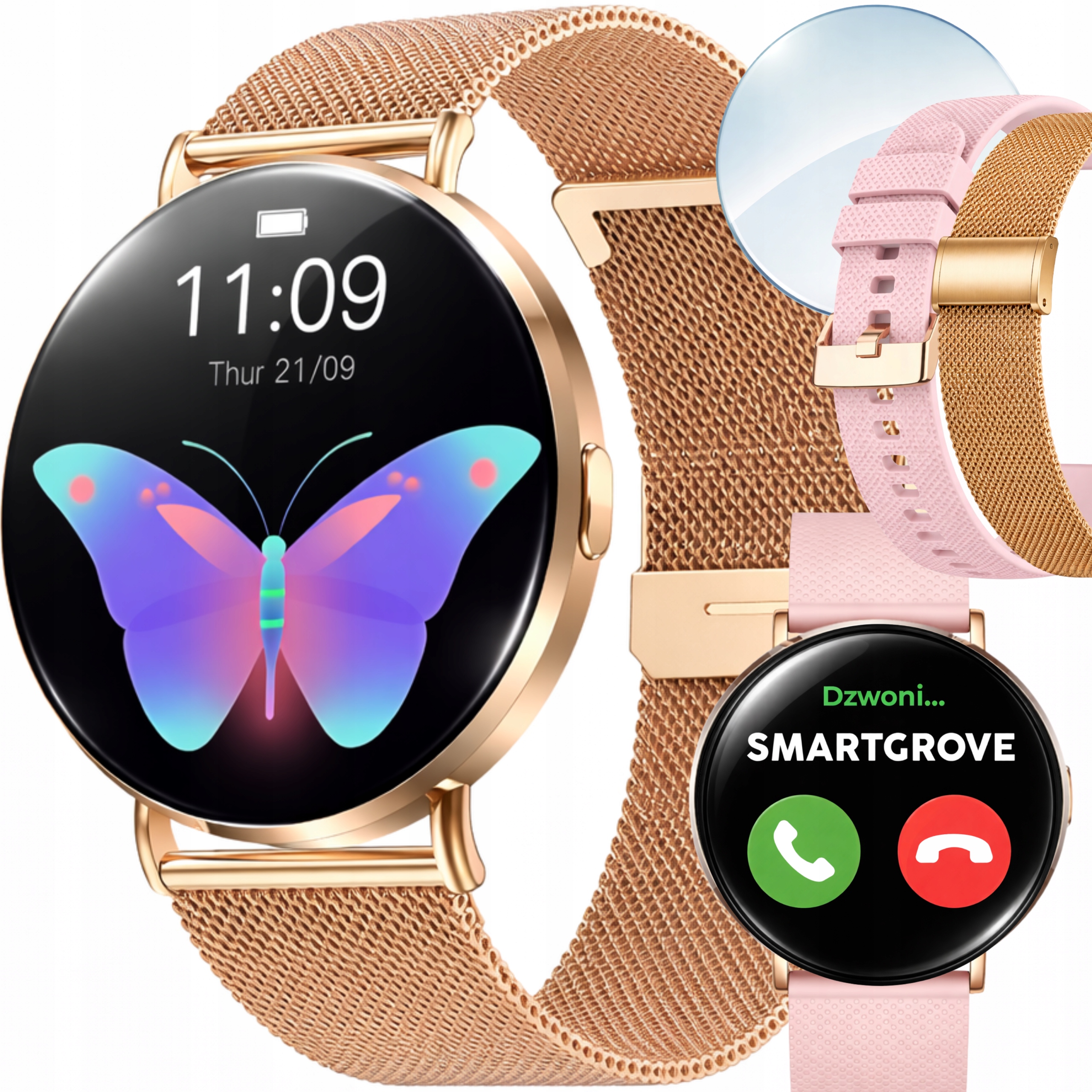 Chytré Hodinky Dámské Hodinky s Menu v Pl 3D Hovory Puls Kyslík Tlak Kroky