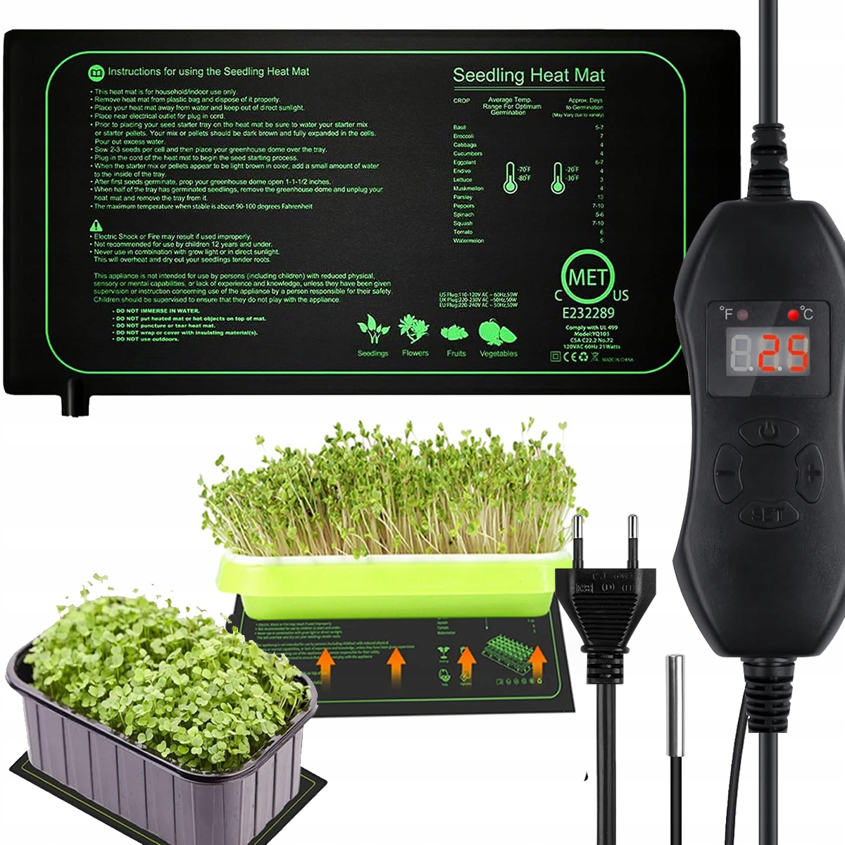 Levně Topný Rohož S Regulací Pro Terárium Rostlin Sazenice 24x52cm 50W