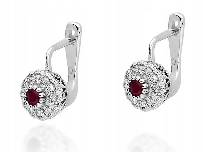 Zlaté náušnice 585 s rubíny a brilianty 3,20g módní vzor dárek 14k