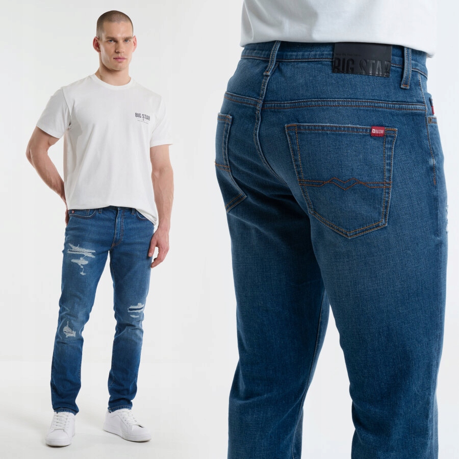 Big Star Jeansy Męskie Z Przetarciami Niebieskie Terry Carrot 419 W33 L32