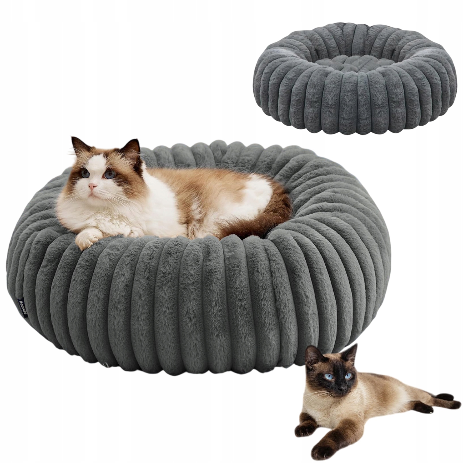 Levně Komfortní Pelíšek Pro Kočky 50 CM Kulaté Plyšové Do Obývacího Pokoje, Šedé