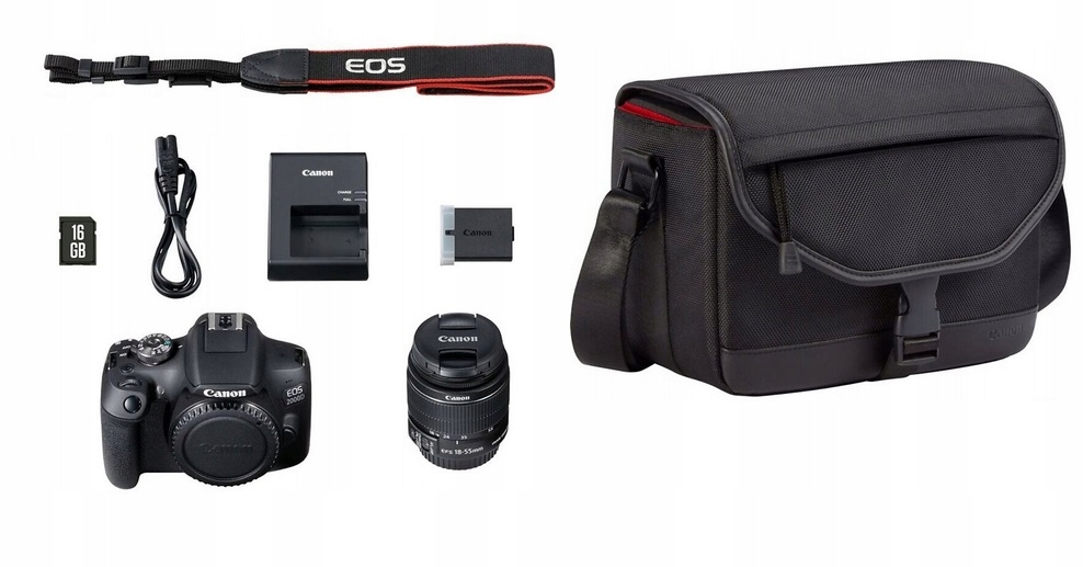 Canon Aparat Eos 2000D obiektyw 18-55DC torba SB130 karta 16GB 2728C054