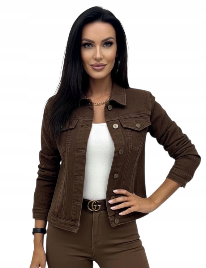 Klasická Módní Džínová Bunda Katana Čokoládová velikost S 36