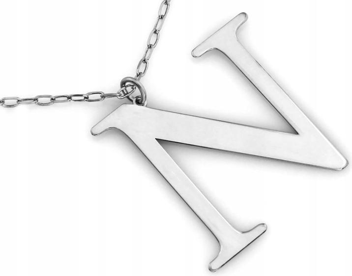 Stříbrný náhrdelník 925 s velkým hladkým písmenem N celebrita 48 délka písmeno N s