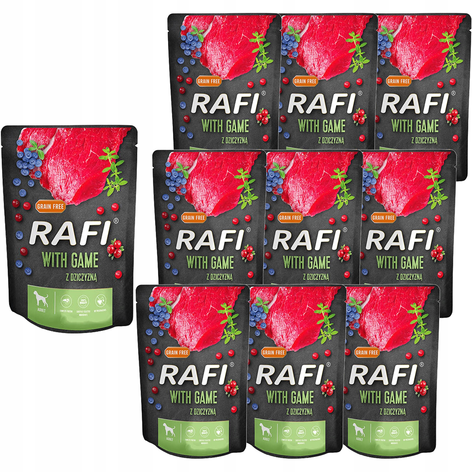 Levně Rafi Vlhké krmivo pro psy se zvěřinou v sáčcích 300 g x 10 kusů