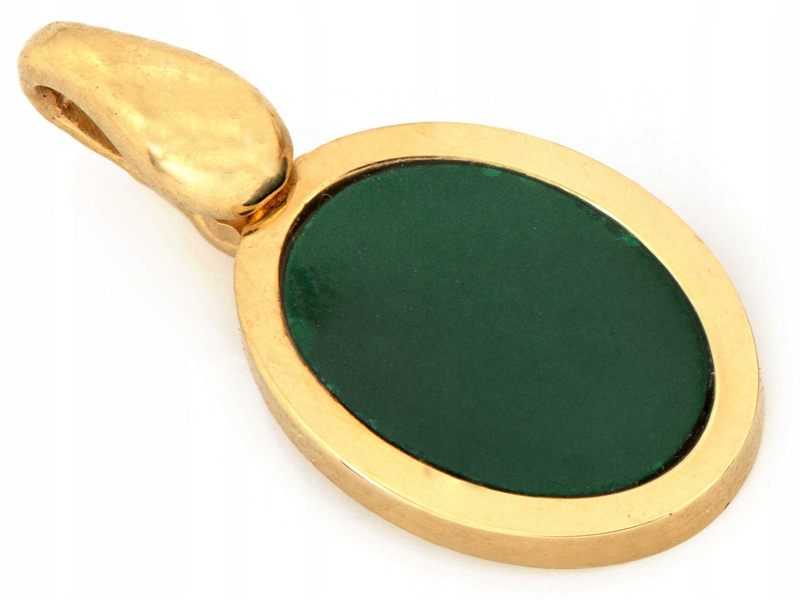 Zlatý elegantní oválný přívěsek se zeleným kamenem 14k 1.15g jako dárek