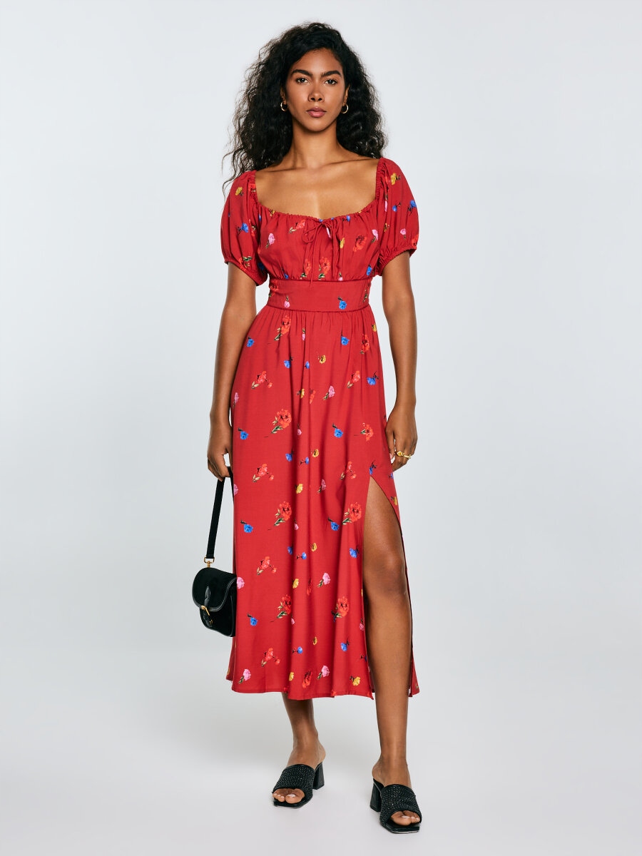 Big Star Šaty S Květinovým Motivem Červené Roksi 603 Xs