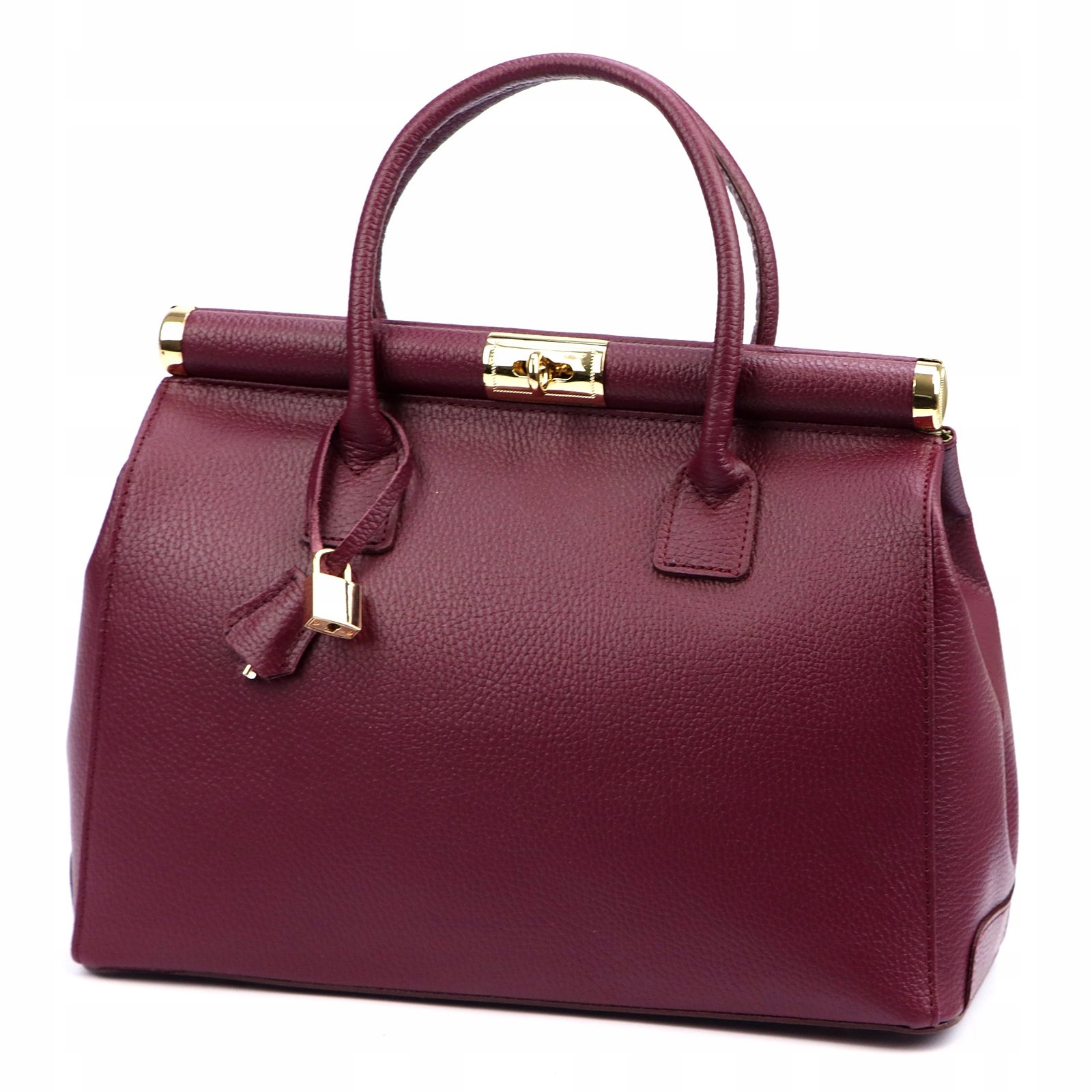 Torebka kuferek skórzany z paskiem, Dollaro Luka 26002 Vera Pelle bordo