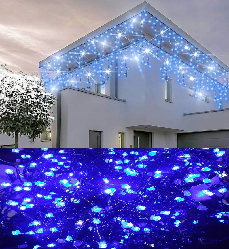 

Sople Kurtyna Niebieska 500LED Zielony Kabel+błysk