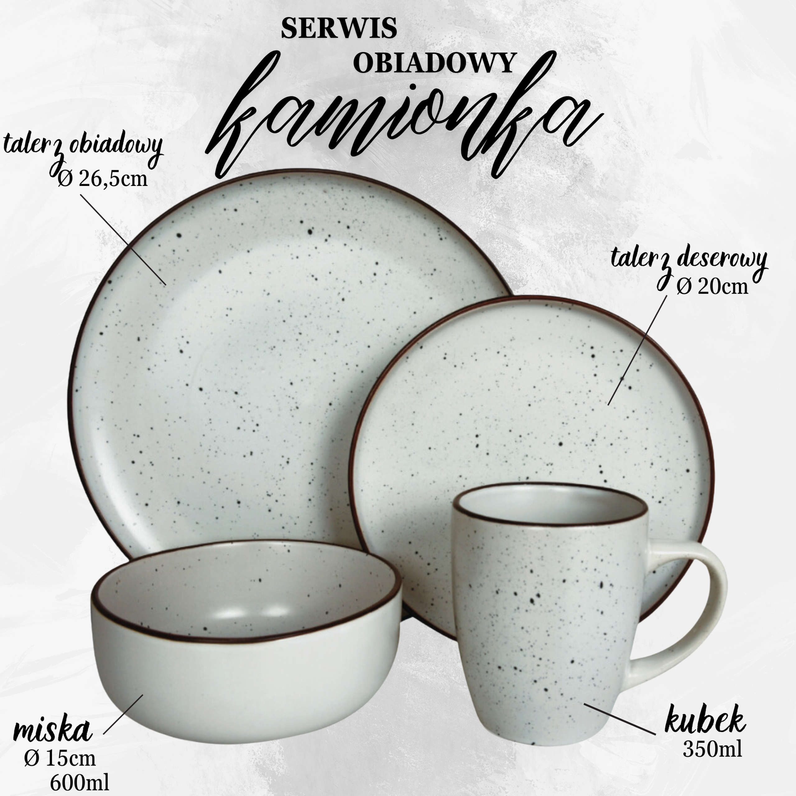 SERWIS OBIADOWY NAKRAPIANY 24EL KOMPLET TALERZY Z KUBKAMI KAMIONKA MATOWY Kod producenta SERWIS JASNY SZARY