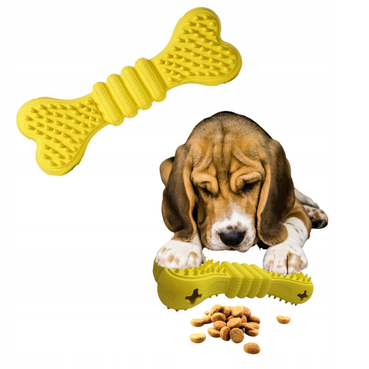 

Zabawki dla psa gumowa kość też na smaczki żółta