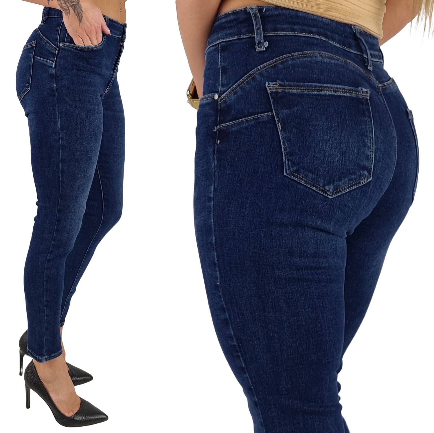 Damskie Spodnie M.sara Wyszczuplające Jeansy Push Up Blue