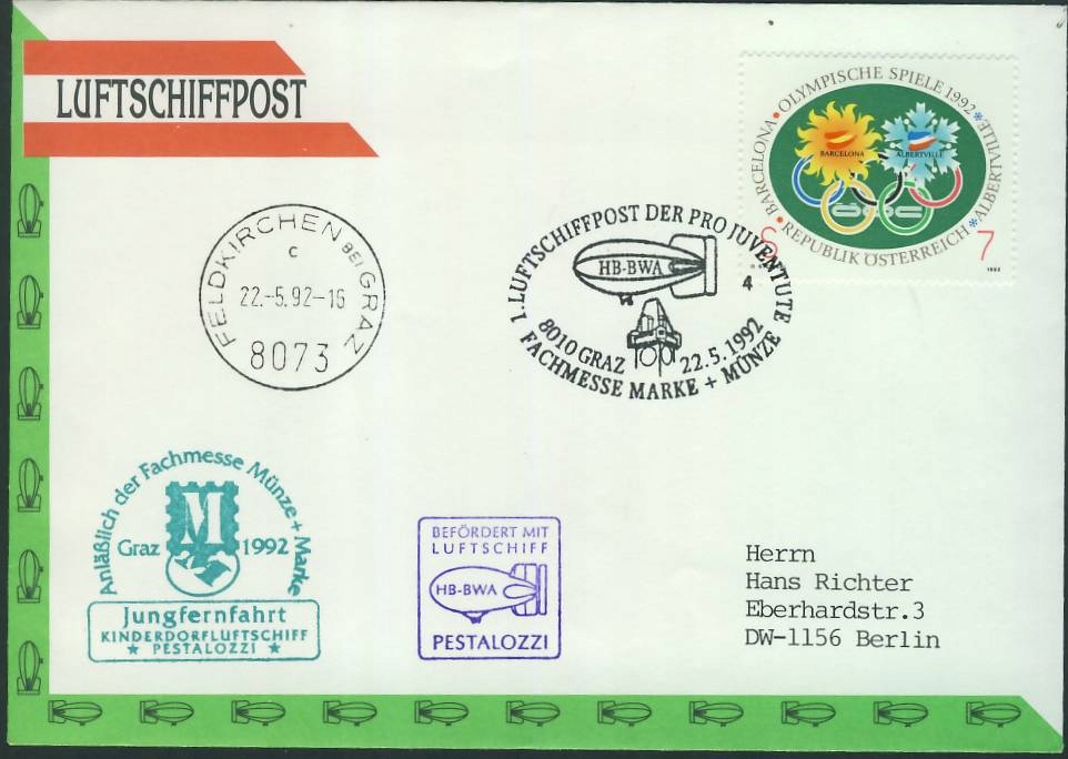 Austria 1992 r - Luftschiffpost Jungferfahrt