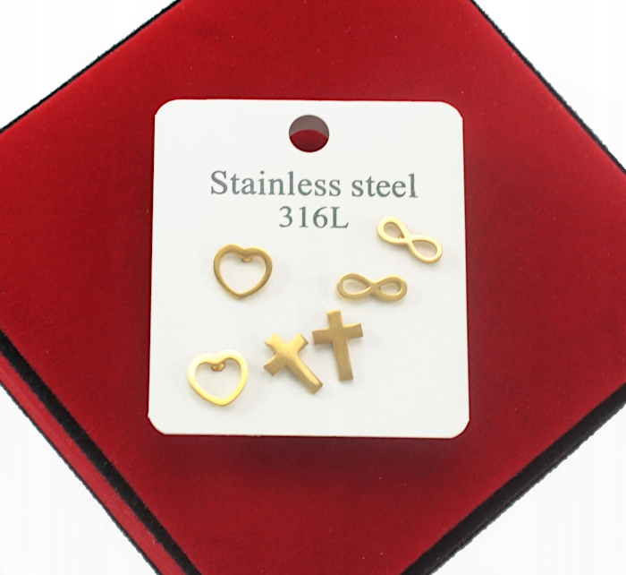 

Kolczyki Złote Stal Chirurgiczna 316L 3 Pary