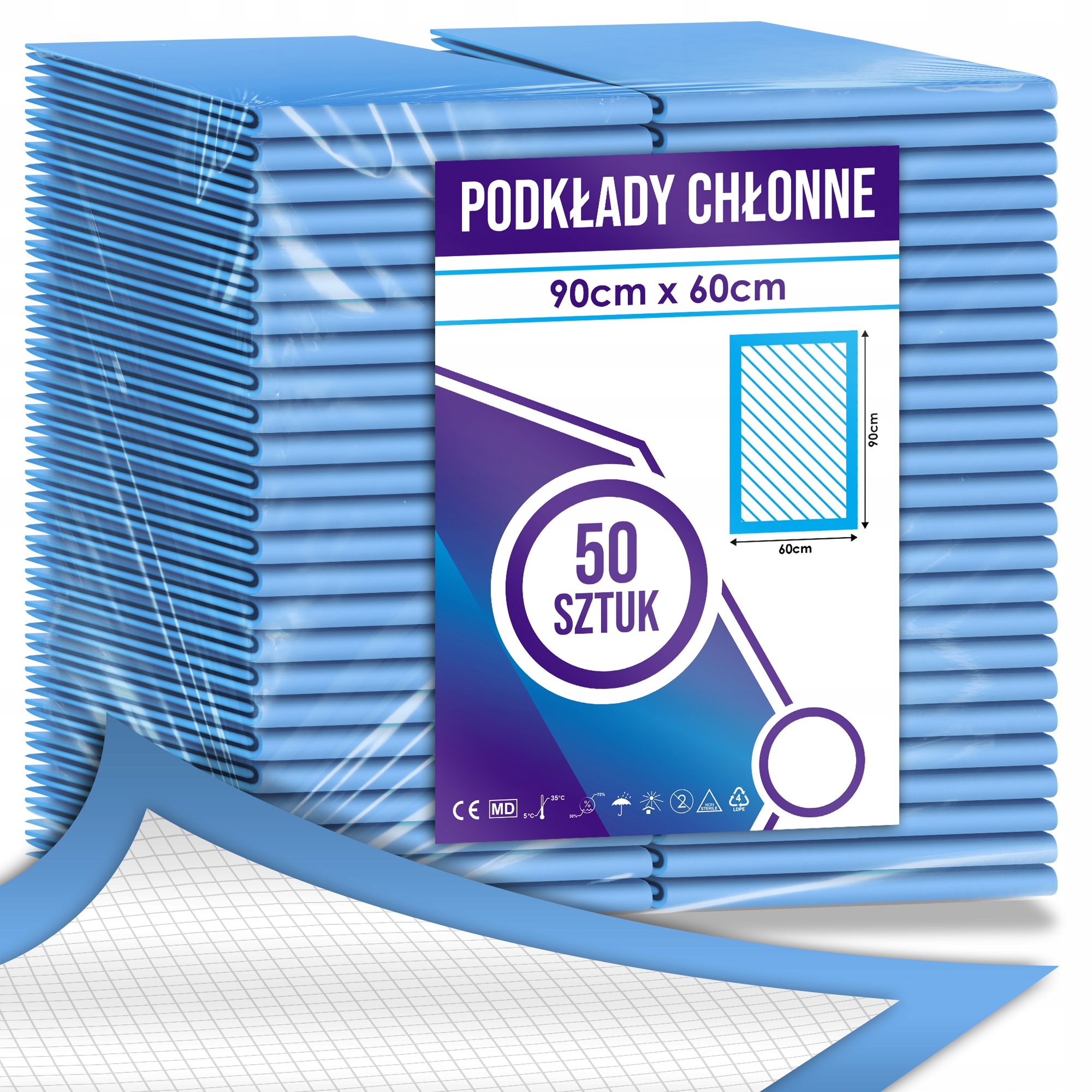 PODKŁADY CHŁONNE HIGIENICZNE MATY JEDNORAZOWE DO PRZEWIJANIA 60x90 50 SZT