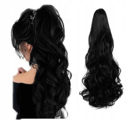 Kucyk Na Spince Włosy Ciemny Brąz Naturalny 50 CM Czarny Falowane 1330