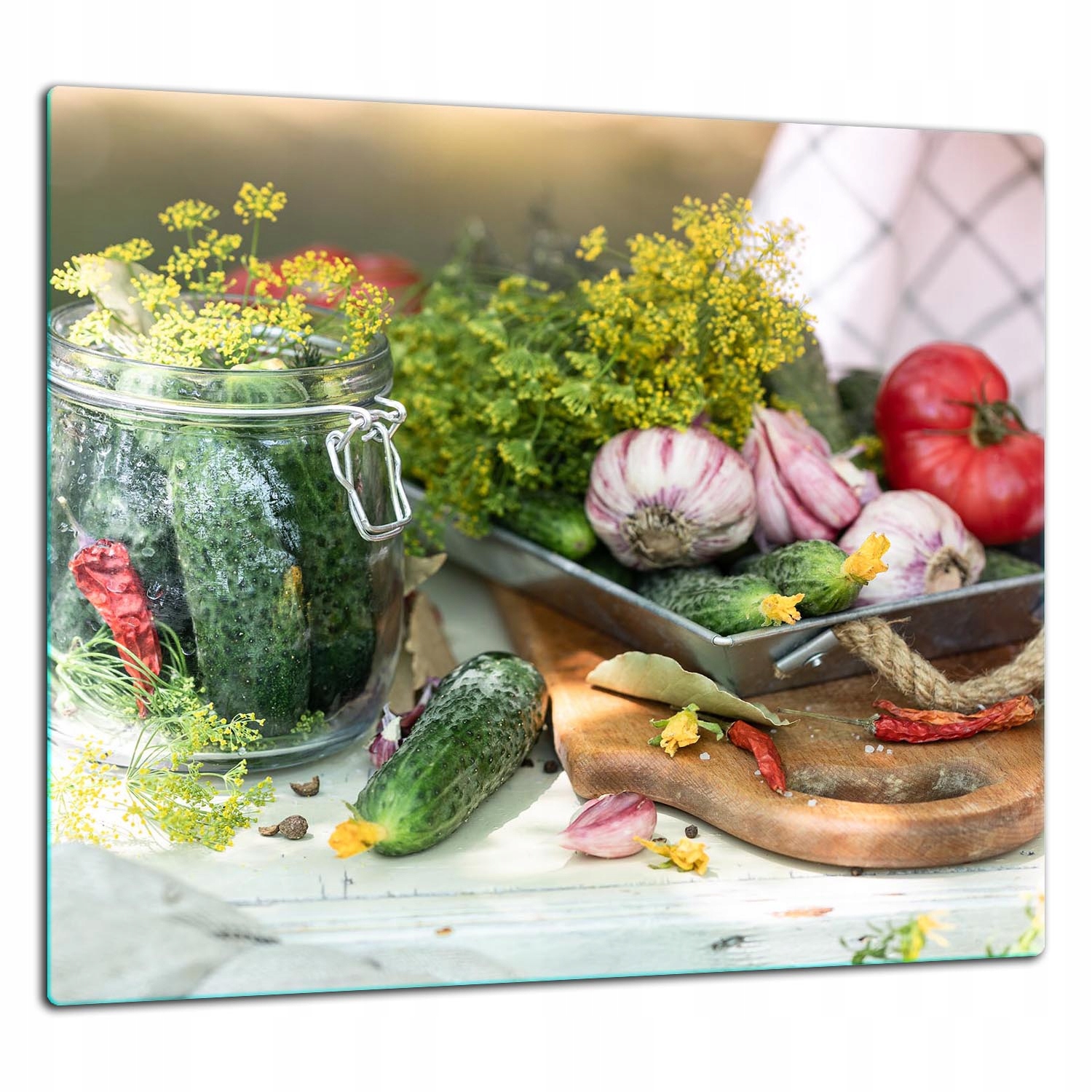 Skleněná Ochranná Deska Panel Lepidlo 65x60 Zelenina Lacobel 7v1