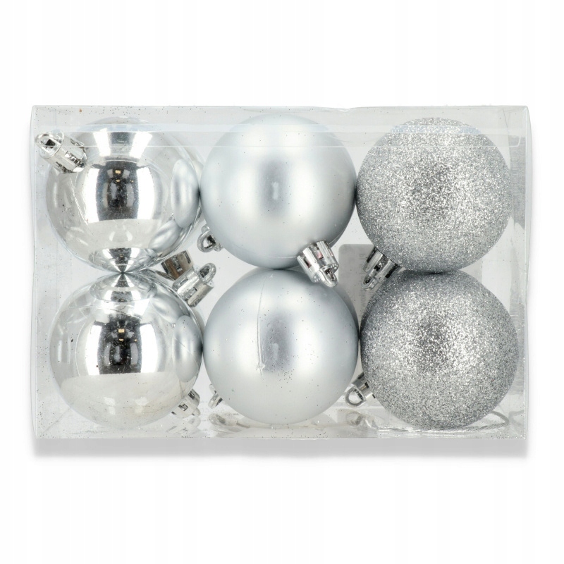 BOMBKI CHOINKOWE SREBRNE DEKORACYJNE 12 SZT