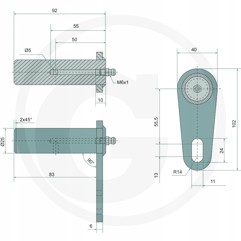 Horní spojovací čep Tuz 120 mm fi 19 mm kat. 1 Granit