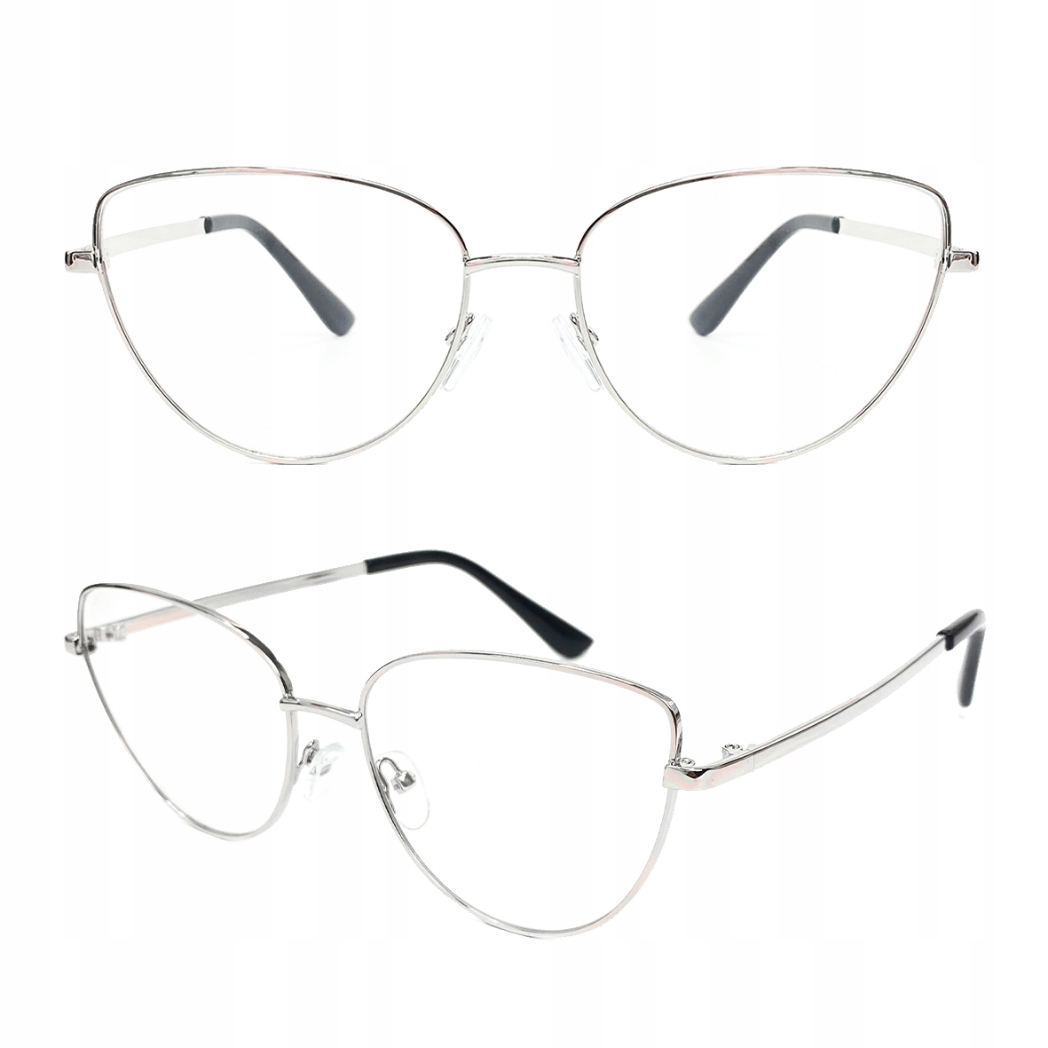 

Okulary Zerówki Damskie Kocie Glamour Srebrne